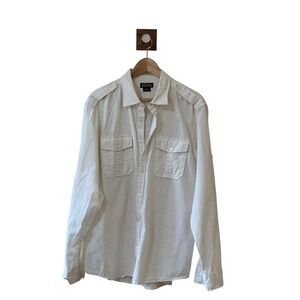 Michael Kors Mens XL Linen Blend Military Epaulette Button Down Shirt